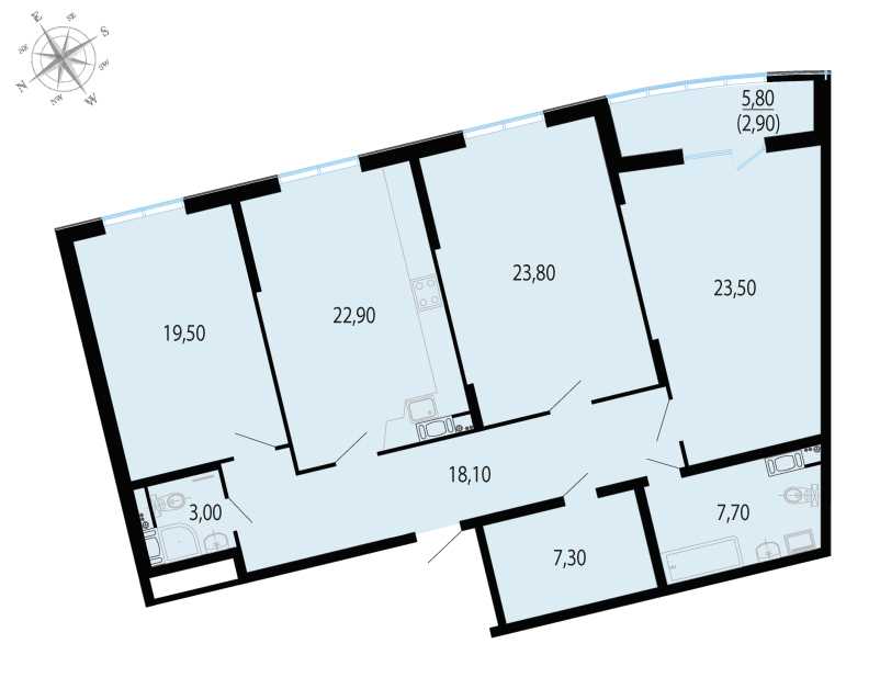 Трехкомнатная квартира в Теорема: площадь 128.7 м2 , этаж: 7 – купить в Санкт-Петербурге